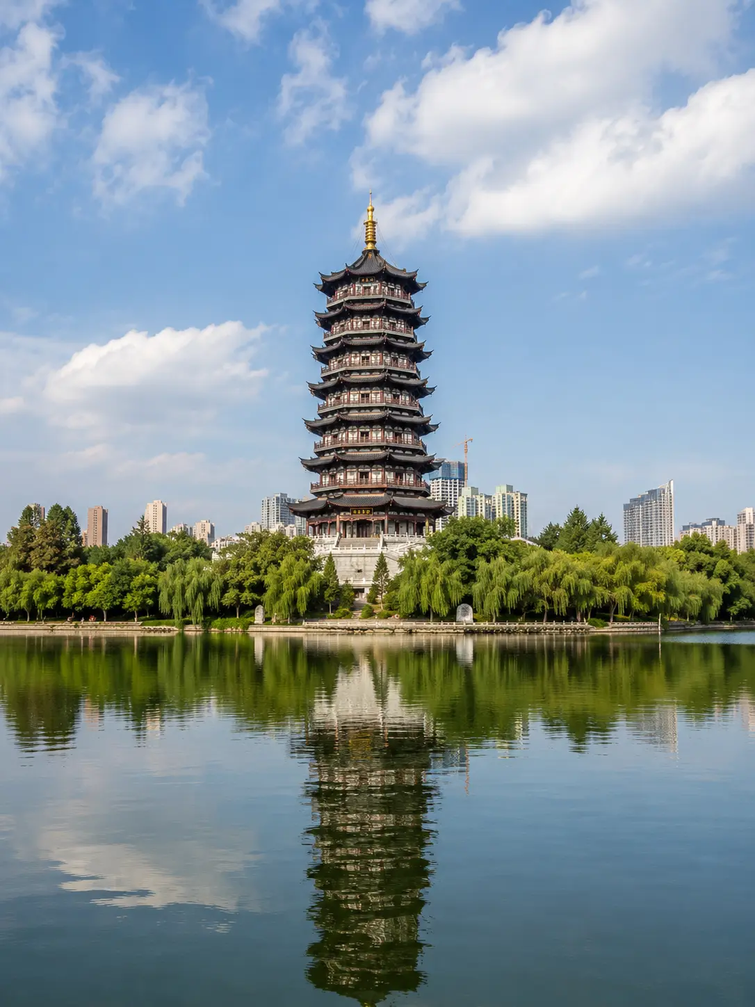 当前参考图：湖畔宝塔